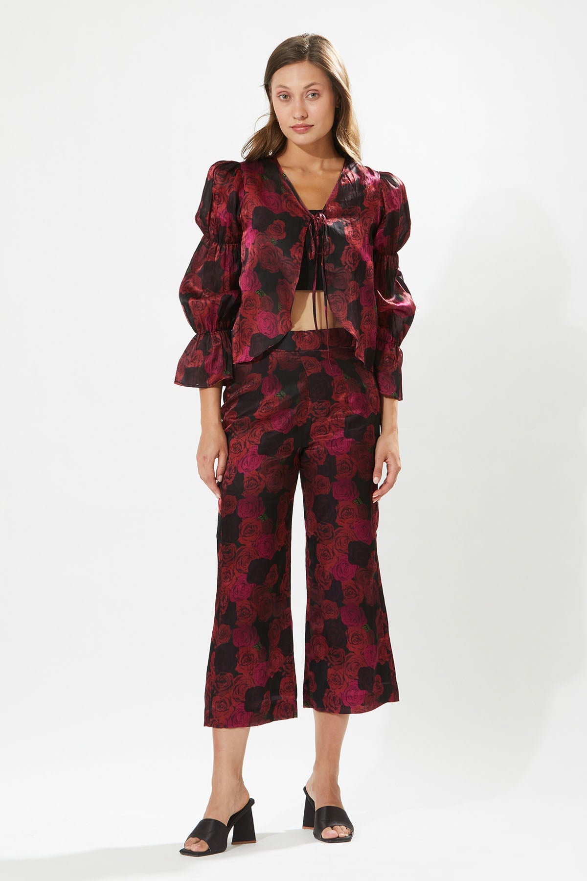 Buy Designer Meadow Rosa Print Silk Cotton Pants for Women at ScrollnShops